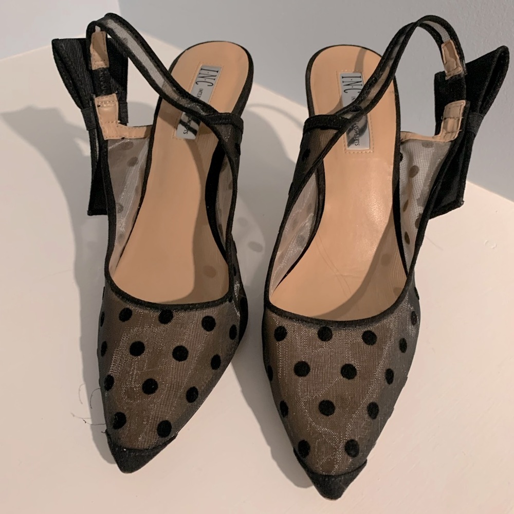 INC Sheer polkdot sling back heels